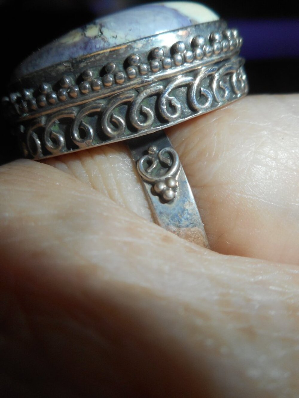 GRAYS ON SILVER BAND, ORNATE, - Women Jewelry, SIZE  8 3/4- 9